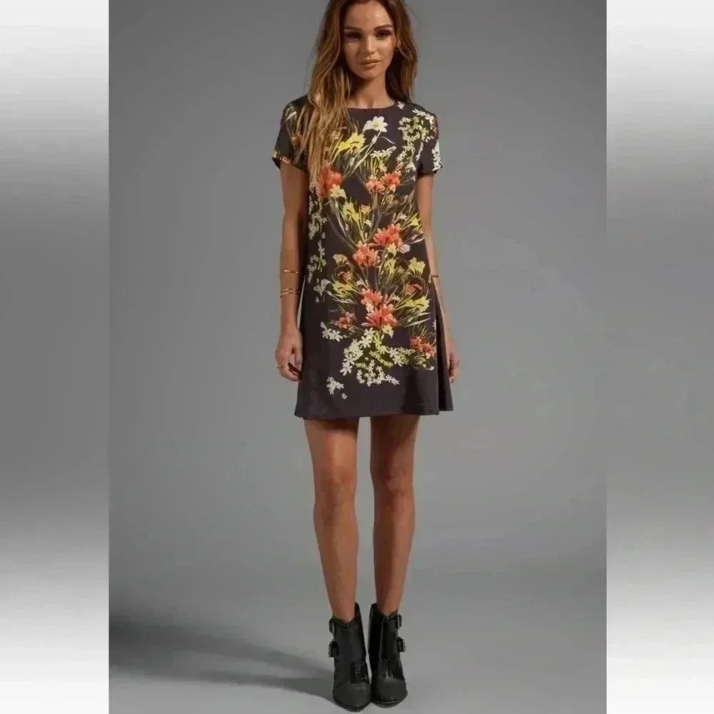 Some Days Lovin Botanic Floral Print Swing Dress Brown Sz S
